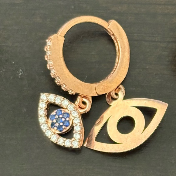 925 Silver double evileye cz stones hoops earrings - Picture 8 of 8